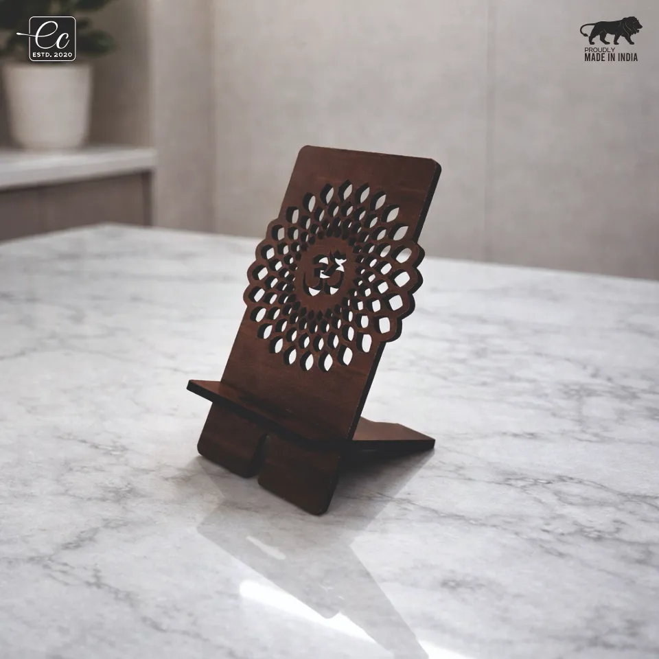 Premium MDF Wooden Mobile Stand with Om Mandala Design